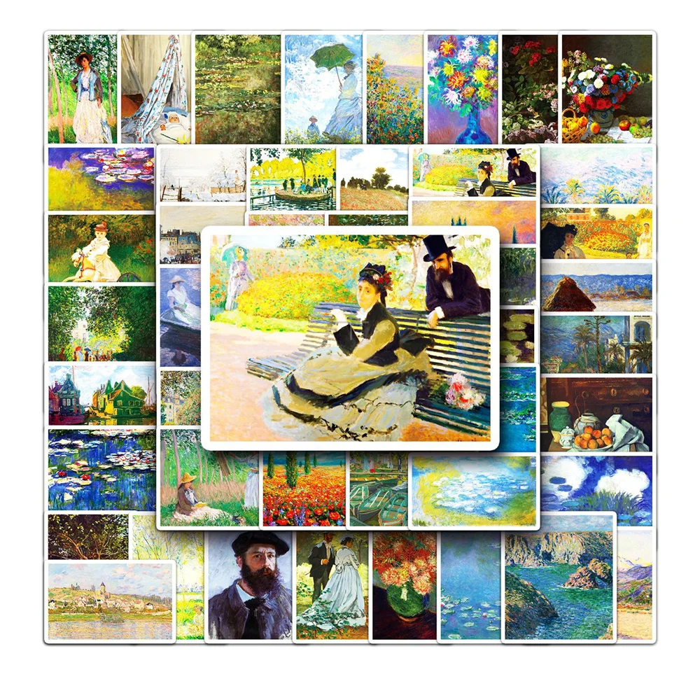 10/30/50pcs Monet Art Impressionism Oil Painting Sticker  Luggage Laptop Ipad Skateboard Journal Gift Guitar Notebook  Wholesale