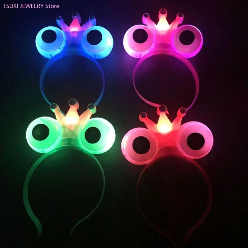 

62KE для женщин и девочек светодиодный мигающий милый обруч для волос с лягушачьими глазами для страз-эмбеля