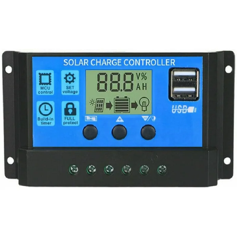 100A Solar Charge Controller, Solar Panel Battery Intelligent Regulator with Dual USB Port, Multi-Function