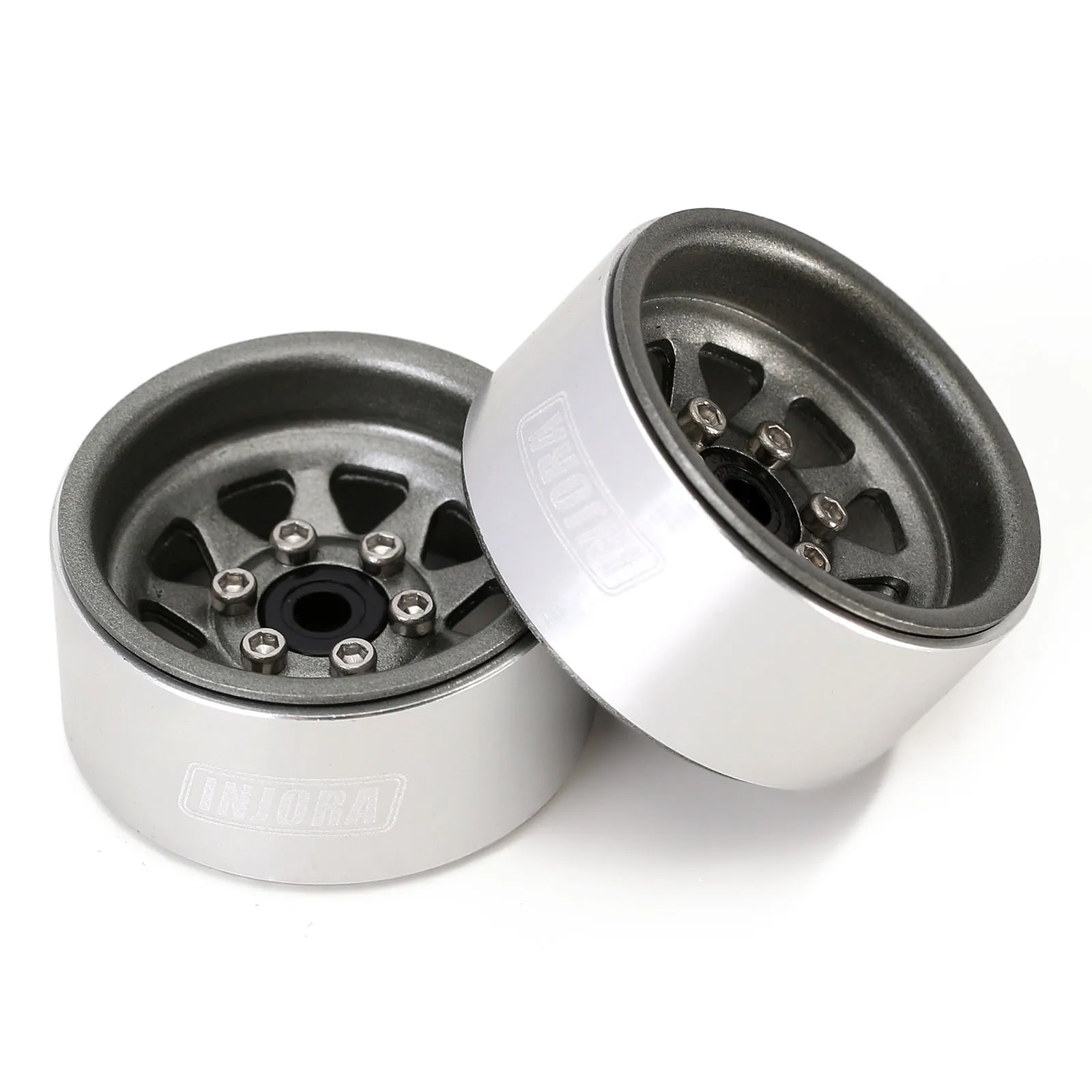 INJORA Jante Beadlock 2.2 – Déport Négatif -10mm, Fibre De Carbone, Alu – Pour Voiture RC 1/10, Argent