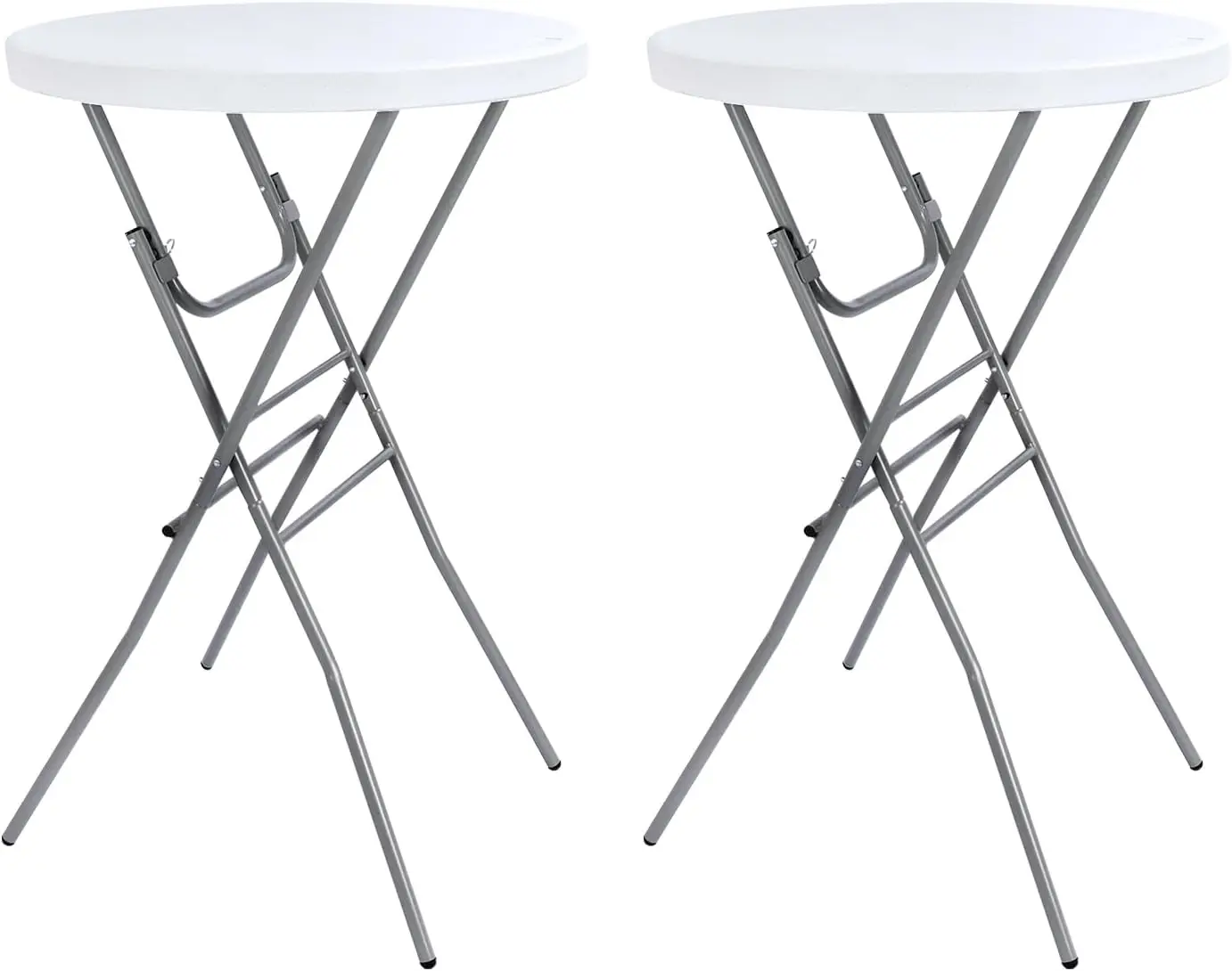 28in Folding Cocktail Table, Round Bar Height Table, White 2-Pack | Foldable Design with Removable Legs, HDPE Tabletop, 43.3 in Tall, Indoor Outdoor for Parties, Patios, Weddings, Events