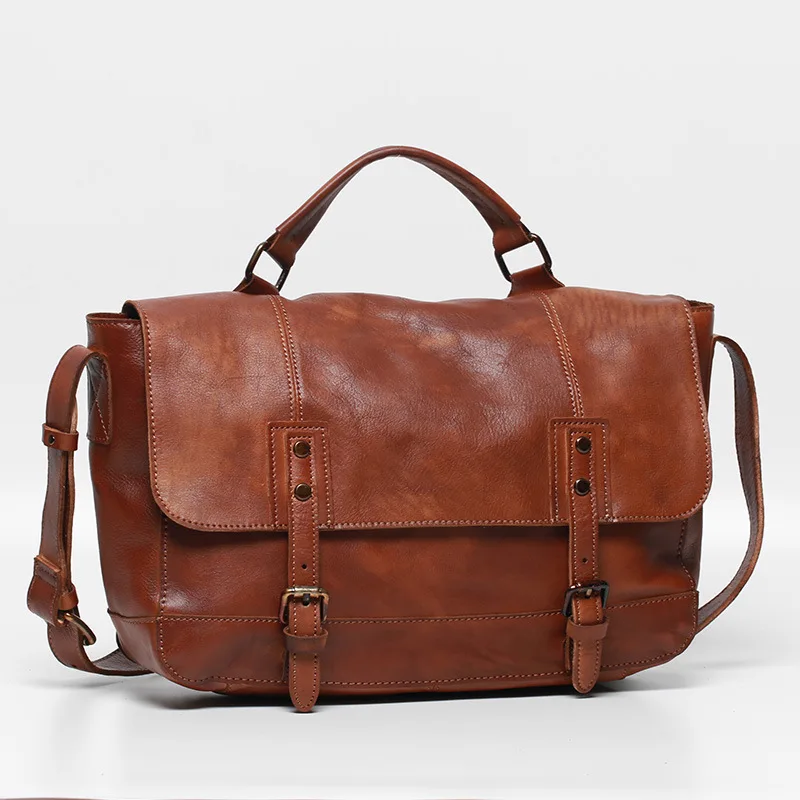 

Leather Men's European Style Casual Shoulder Bag Crossbody Bag Hand-rubbed Vintage Leather Bag Top Layer Cowhide Messenger Bag