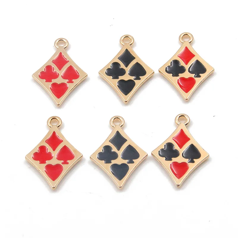 10Pcs 17*26mm 3 Color Alloy Metal Drop Oil Playing Cards Charms Pendant For DIY Bracelet Necklace Jewelry Making