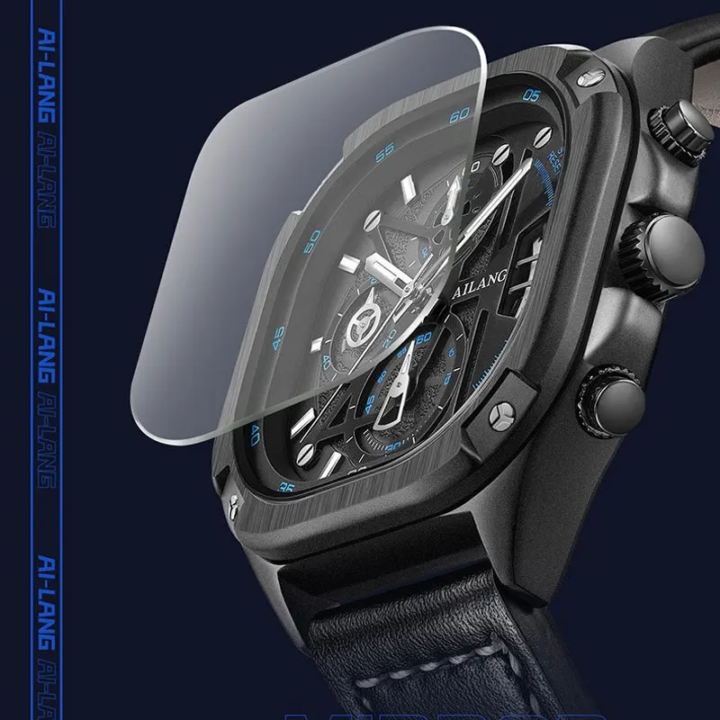 ブラッククォーツウォッチ 防水スクエアダイヤル腕時計 クロノグラフ付き 2026年現在 発光針 自動日付表示 Ai Lang