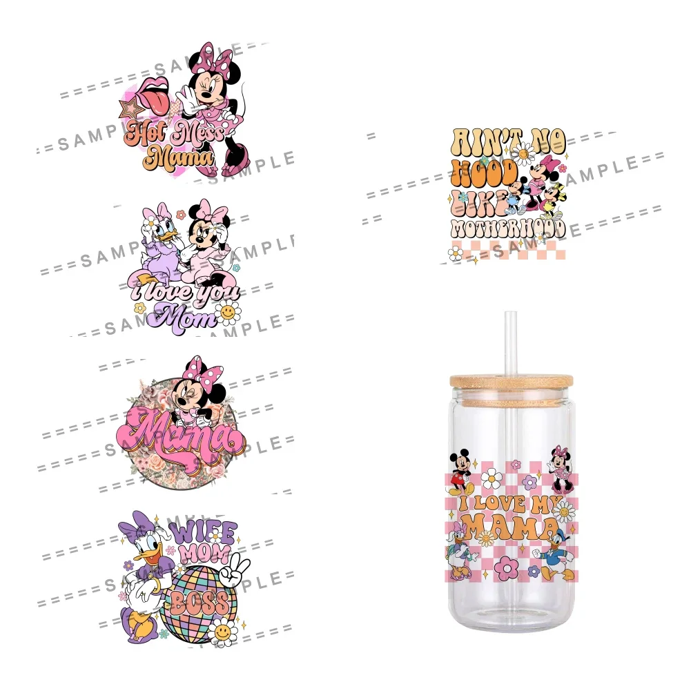 11x12cm Disney Mickey Mom Pattern UV DTF Transfer Sticker Waterproof Transfers Decals For 16oz Glass Cup Wrap Stickers