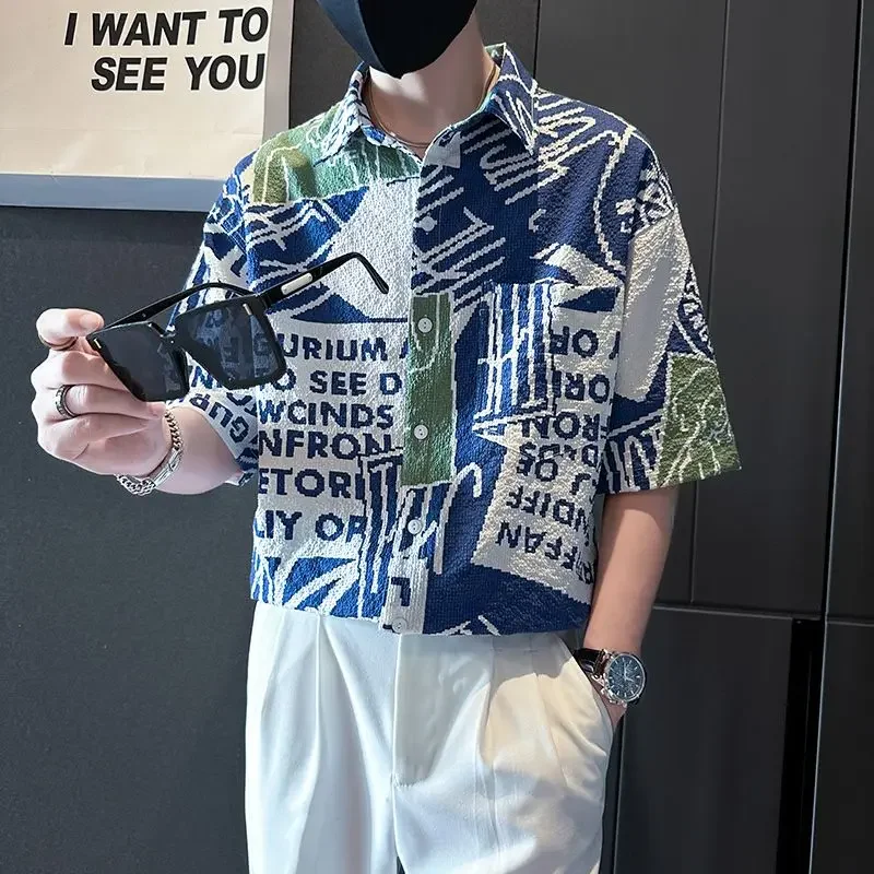

Colourful Short Sleeve Floral Print Male Shirts with Sleeves Designer Korean Popular Clothes Fashion 2025 Button Up Men's Shirt