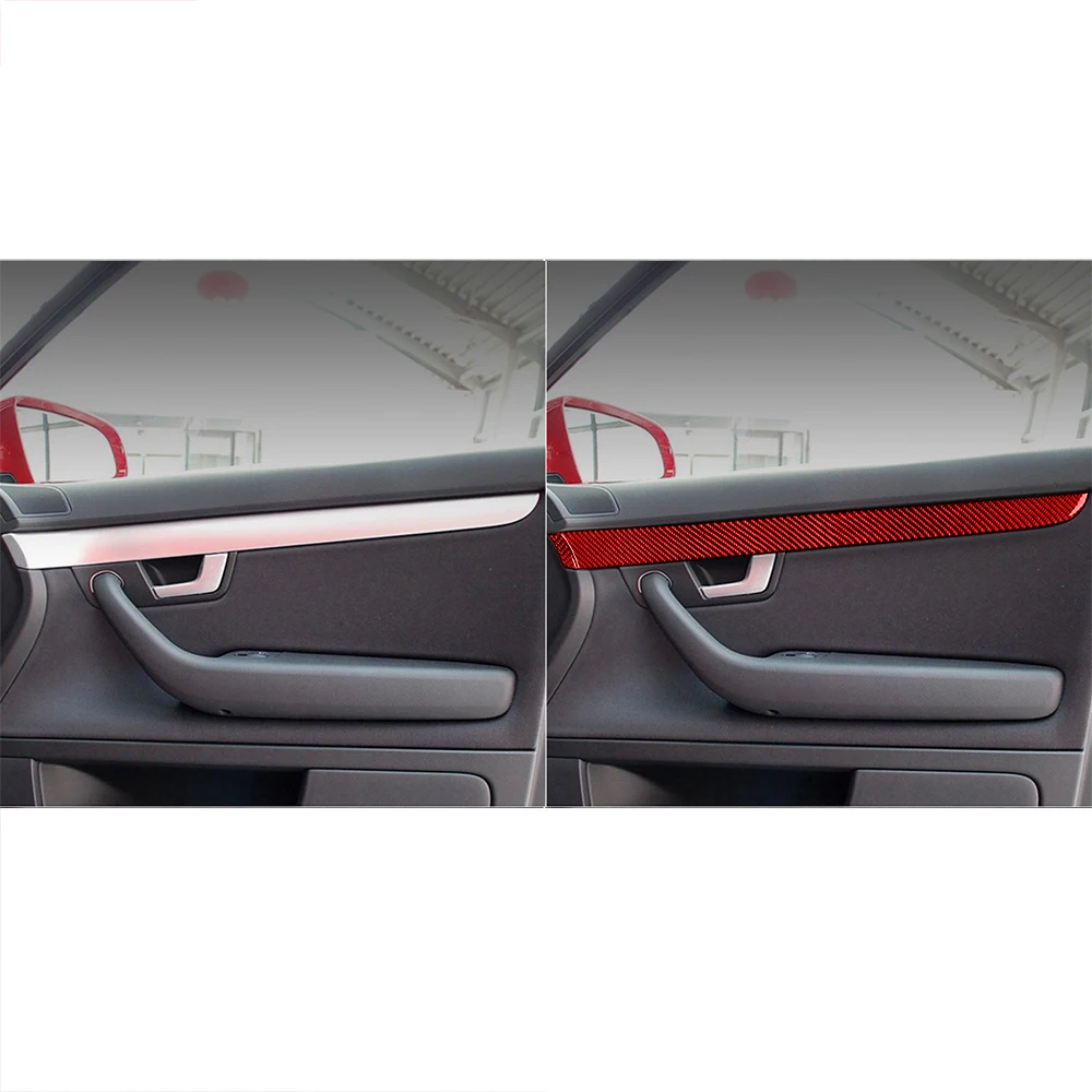 

Для Audi A4 S4 B7 2005-2008 автомобильные аксессуары из настоящего углеродного волокна, внутренняя дверная панель, полоса, внутренняя крышка, наклейка, модификация