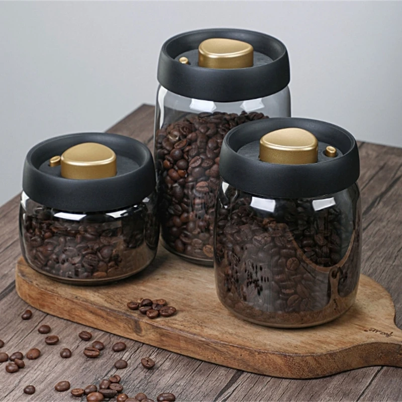 Vacuum Sealed Canister Coffee Beans Glass Airtight Canister Kitchen Food Grains Candy Keep Storage Jar Container