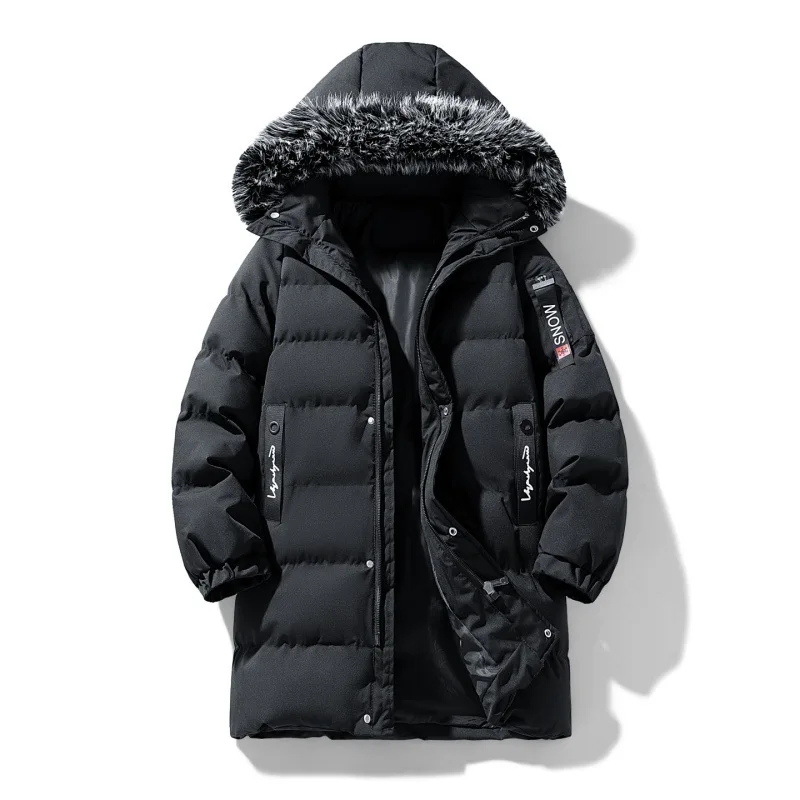 Winter coat with hood and thick cotton mid-length long-sleeved casual men's fashion wear jacket