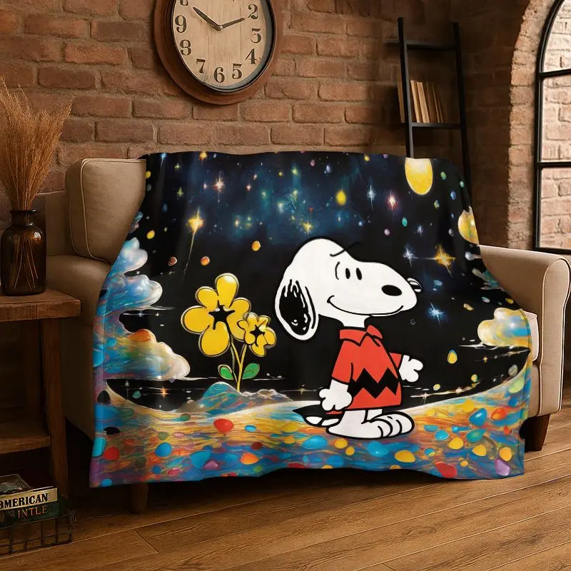 HD Funny S-Snoopy Cartoon Dog Flannel Blanket Soft Warm Throw Blanket for Bedroom Living Room Bed Travel office Picnic Fest Gift