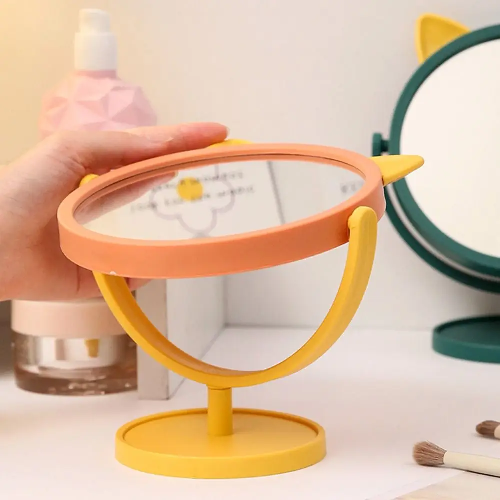 

Cute Desktop HD Vanity Mirror Cartoon Cat Ear Single Side Makeup Mirror Shatterproof Adjustable Makeup Princess Mirror