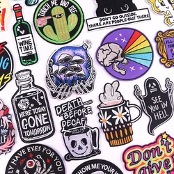 Rainbow Skull Patches Mushroom Embroidery Patch Punk Ghost Patches For Clothing Cartoon Letter Iron On Patches On Clothes DIY