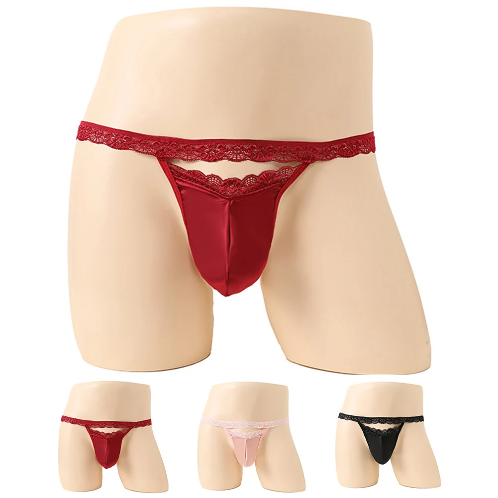 رجل الدانتيل T-الظهر g-سلسلة الانتفاخ الحقيبة سراويل رفيعة ملابس داخلية بيكيني الجوف خارج السروال سيسي ملخصات المثيرة الملابس الداخلية