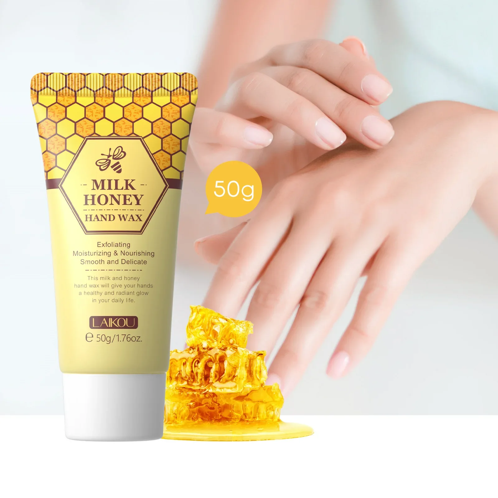 LAIKOU Honey Milk Peel Off Hand Wax 50g Hand Mask Smoothes and Brightens Skin Autumn Winter Hydrating Exfoliating Nourish Skin