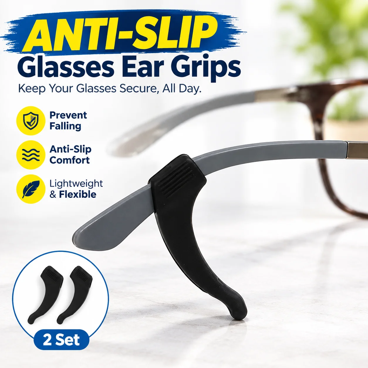 2 Set Anti-Slip Silicone Glasses Ear Grips Hook Fastener Prevent Falling Fixer