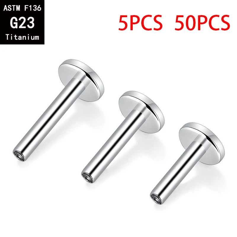 ASTM F136 Implant Grade Titanium  Labret Rod Internal Thread 5/50PCS 16G 18G 4/14mm Plug Septum Ear Lips Nose Piercing Tragus Bo