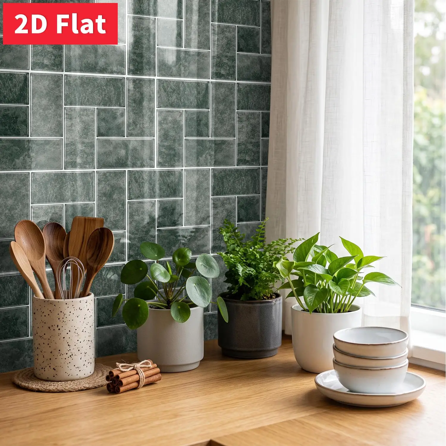 Dark Grey Square Tile Sticker 11.81x5.91 inch Peel and Stick Waterproof HD Print Living Room Wall Decal
