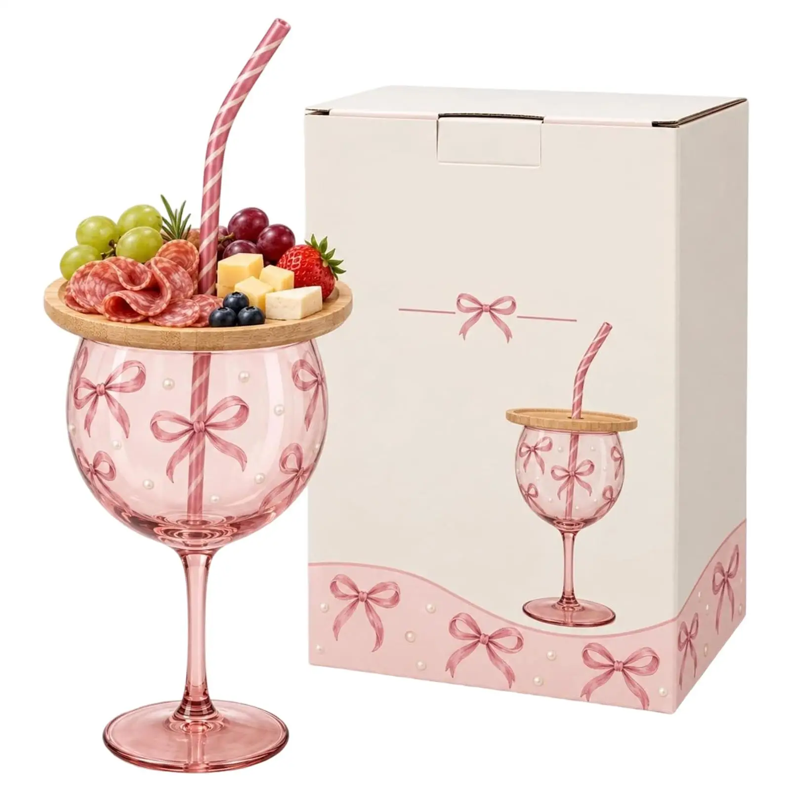 Snack Wine Glasses Sip Snack Goblet With Charcuterie Board & Straw Colorful Printed Tall Wine Glasses Cooked Food Platter Glass