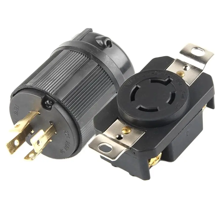 Connecteur d'alimentation filaire industriel assemblé noir UL NEMA L15-20P L15-20R US 20A 4P Twist Lock Prise électrique Prise de courant