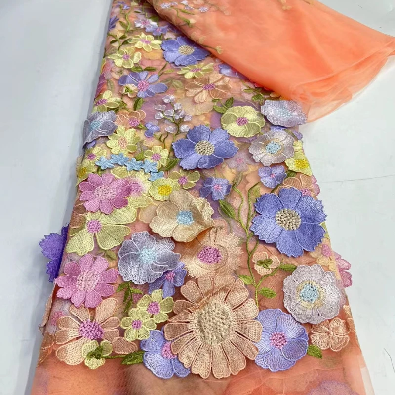 3D Applique Embroidery Lace Fabric Luxury Bridal Dresses Evening Gowns Designer Trim Eco Friendly Material in Stock
