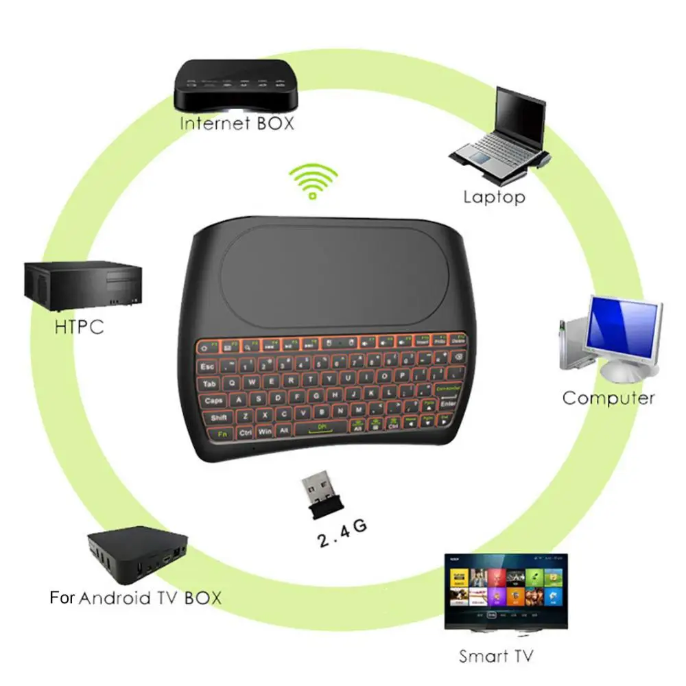 7 Colors D8 Keyboard Backlight English Russian Air Mouse Wireless Touch Remoter Control For Smart TV Box Desktop Touchpad PC TV