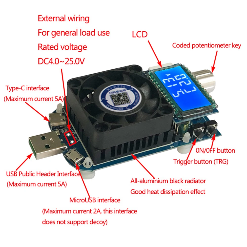 25/35W Electronic Load Battery Testser USB Type-C AFC FCP Triggers Constant Current Voltage Capacity Meter Voltmeter QC2.0 QC3.0