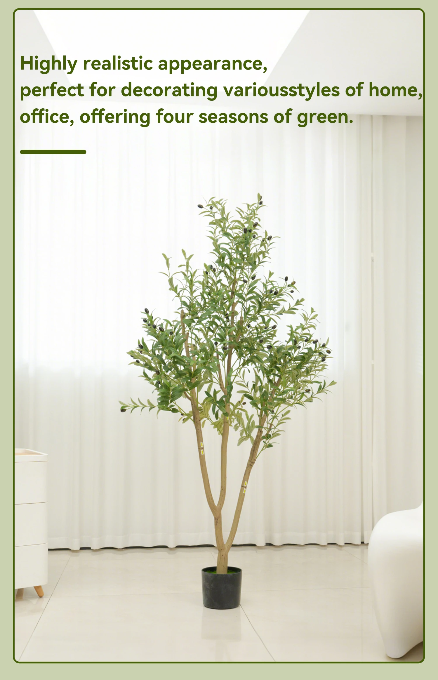 6FT künstlicher Olivenbaum – Allwetter für Innen- und Außenbereich, ganzjährig für Terrassendekoration, Wohnzimmerakzente und Weihnachtsstyling. – Detail 6