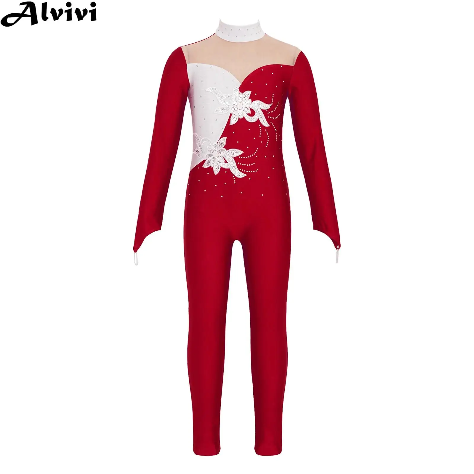 Kids Girls Figure Skating Bodysuit Long Sleeve Ballet Dance Gymnastics Acrobatics Leotard Yoga Bodysuit Performance Jumpsuit