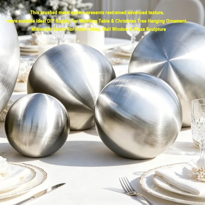 1/2/5Pcs 304 Stainless Steel Brushed Hollow Sphere Metal Decorative Ball Matte Surface Indoor and Outdoor Diameter 25mm-300mm