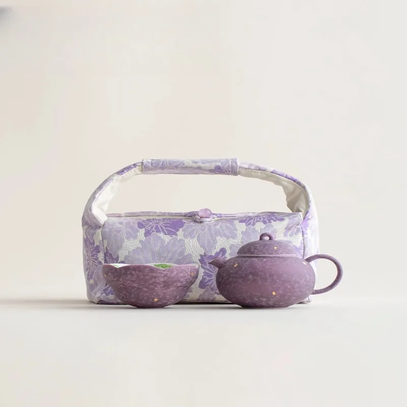 

Hand painted wisteria flower teapot, teacup, one pot and one cup of kung fu tea set, one person drinking set, travel se