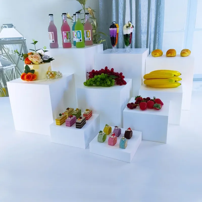 for Wedding Party Venue Layout Desktop Dessert Table Restaurant White Acrylic Cold Food Display Stand Buffet Serving Tray