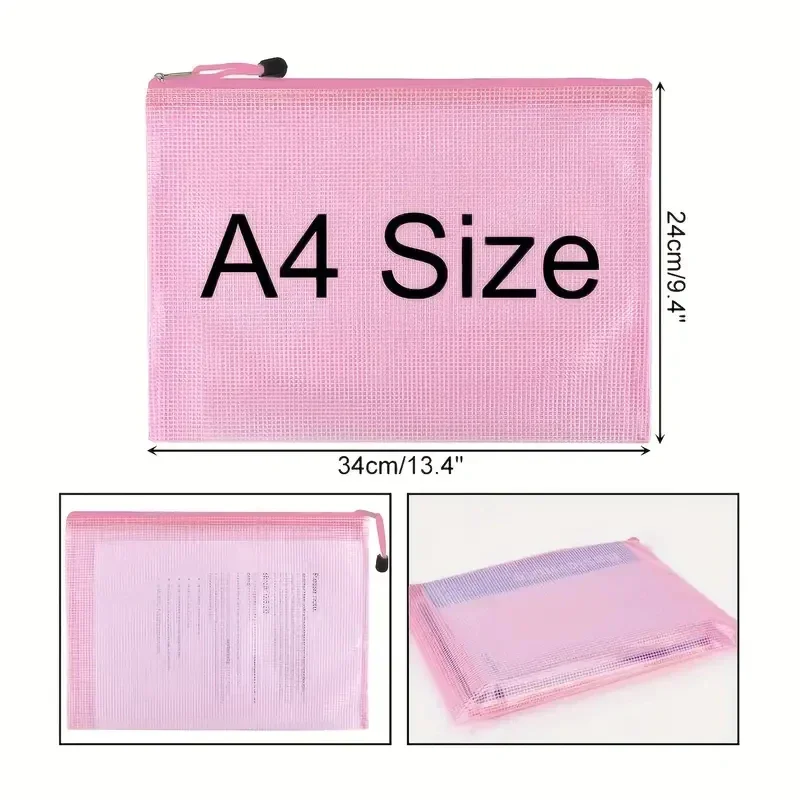 7PCS/SET A4 Size Zipper Pockets Thick Waterproof Document Bag Transparent Zipper PVC Storage Student File Folders Stationery