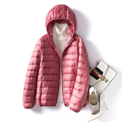 15 Colors Ultra Lightweight Packable Women Hooded Short Puffer Jackets 2023 New White Duck Down Female Fashion Warm Coat