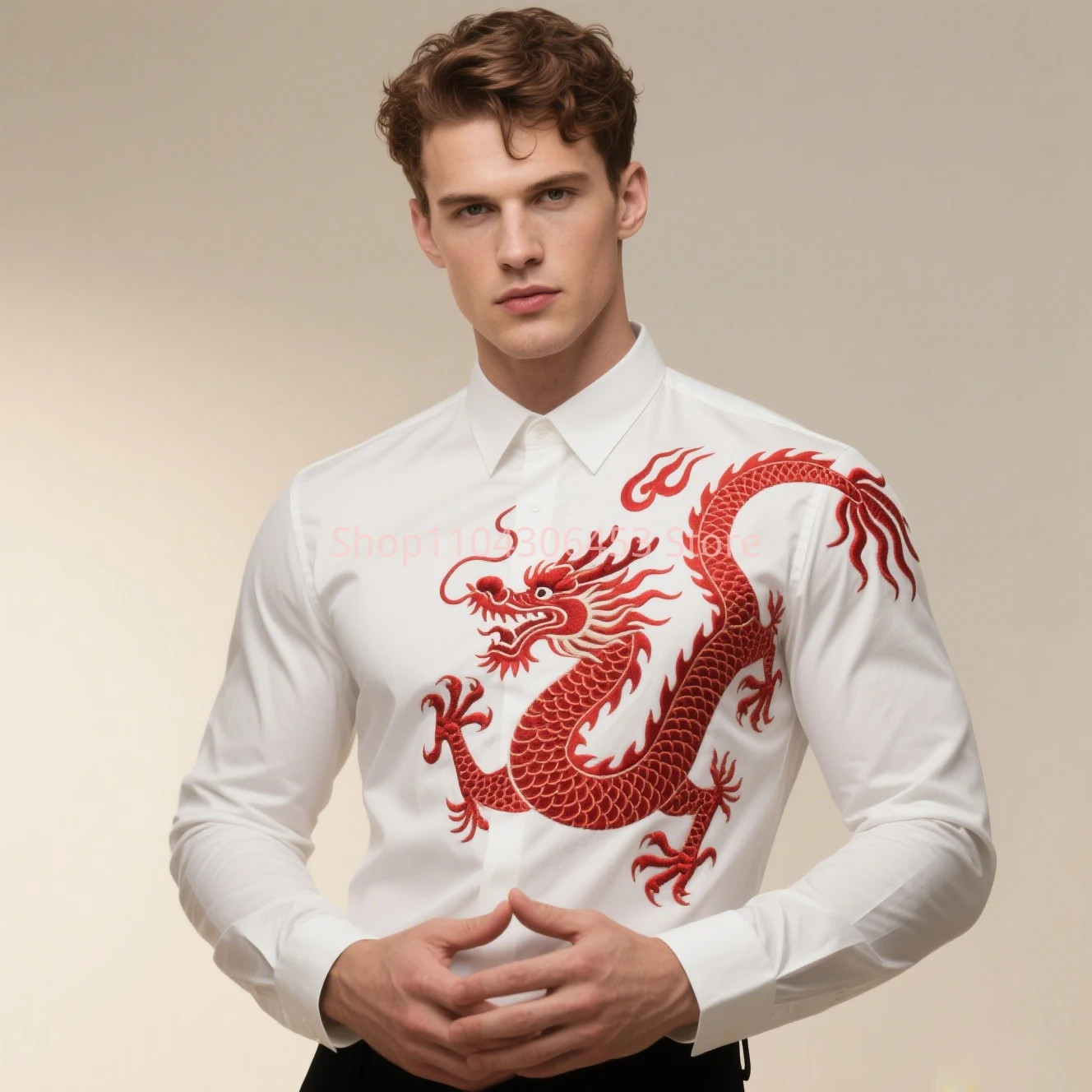 

Men's Dragon Totem 3D Print Original Design Shirt Hawaiian Vacation Casual Long Sleeve Lapel Shirt Business Simple Outdoor Top