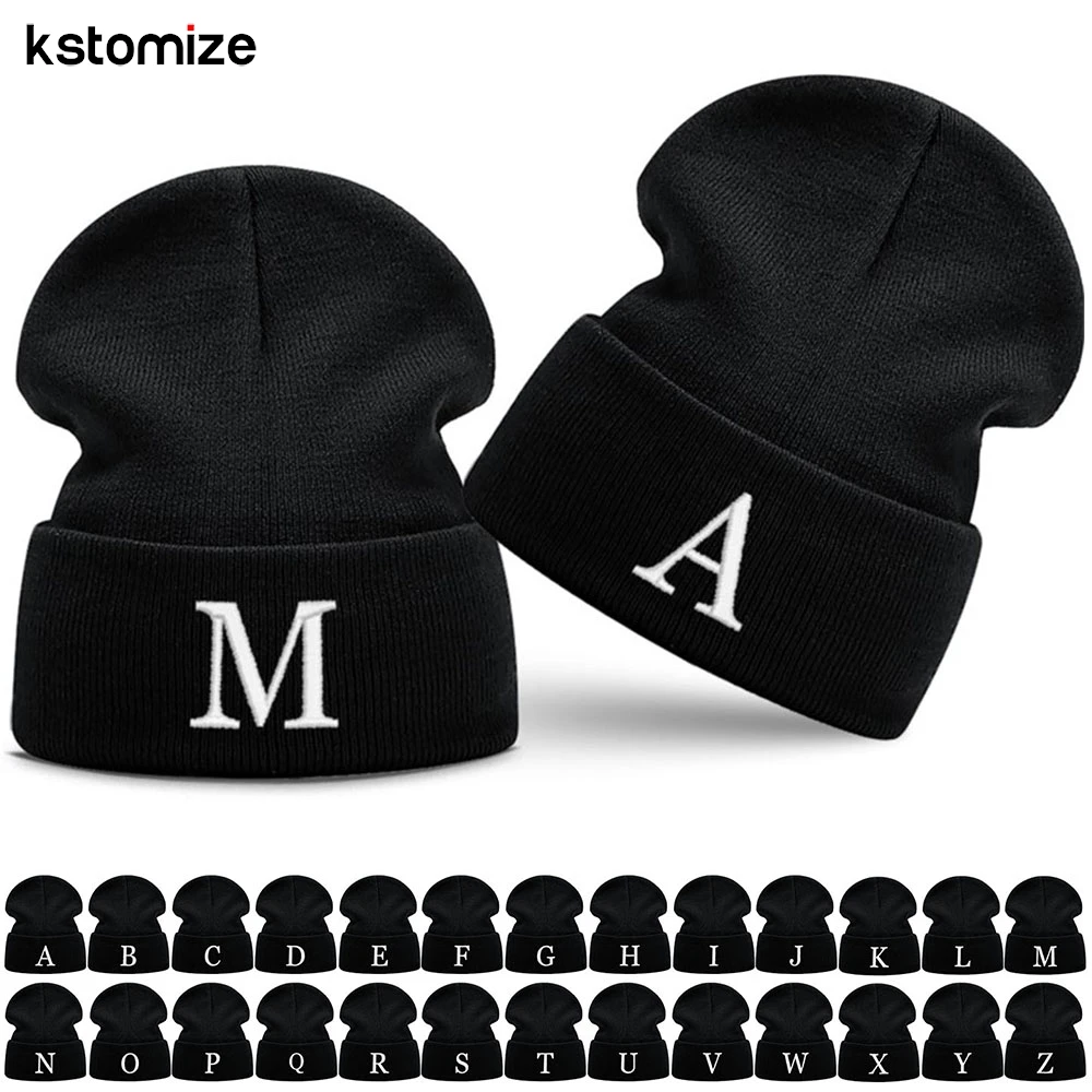 New Letter A-Z Embroidered Winter Beanie Women Men Warmer High Quality Knitted Hat Teenager Cap Dropshipping