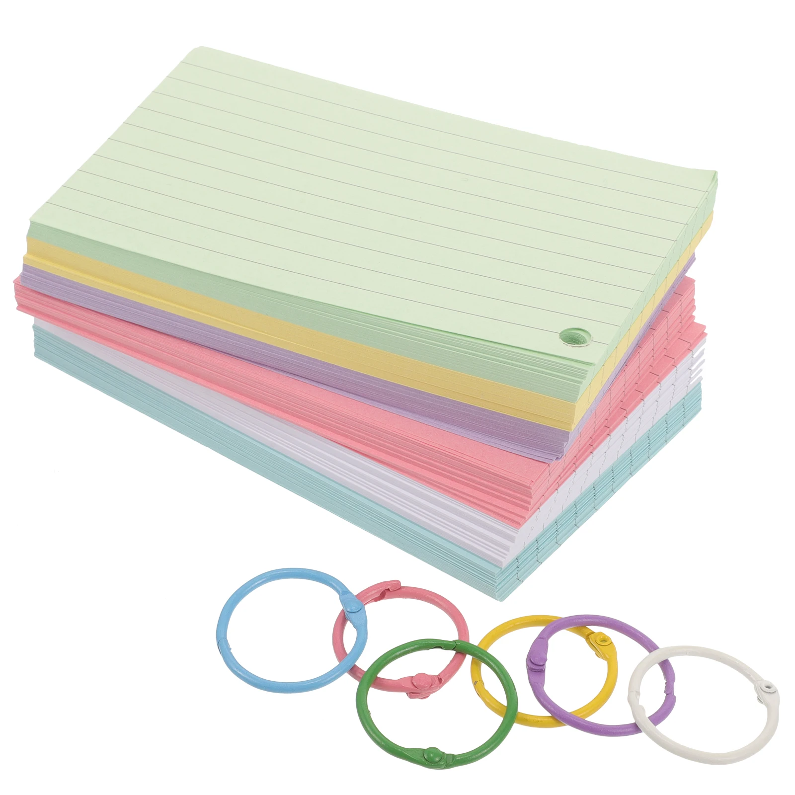 

1 set Colored Index Cards Notebook Rings Small Size Office Blank Flashcards Pre Hole Punched Portable Learning Supplies