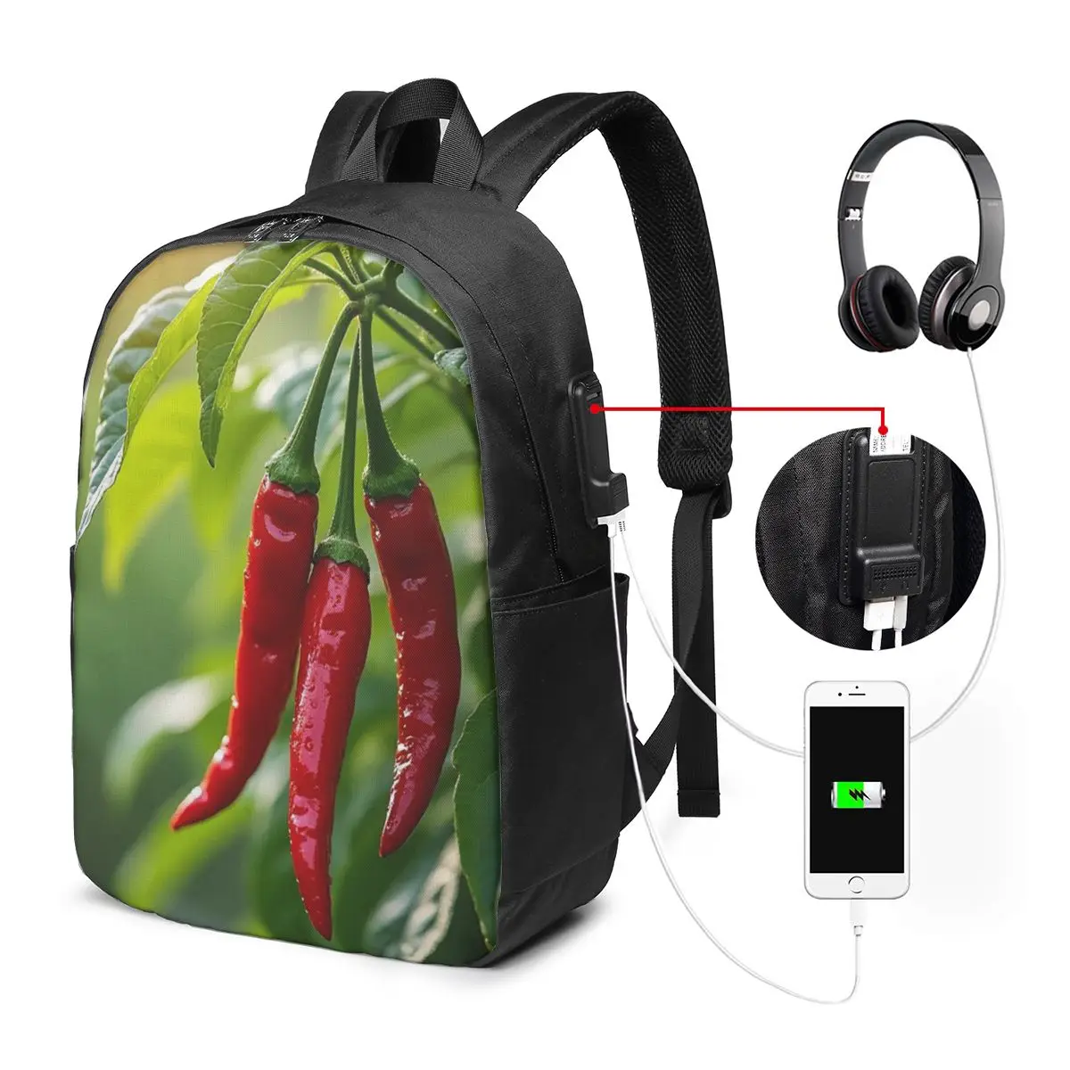 Fresh Colorful Chili Realistic Backpack Travel Notebook Bag Computer College Student School Bag Laptop Shoulder Bags Men Women