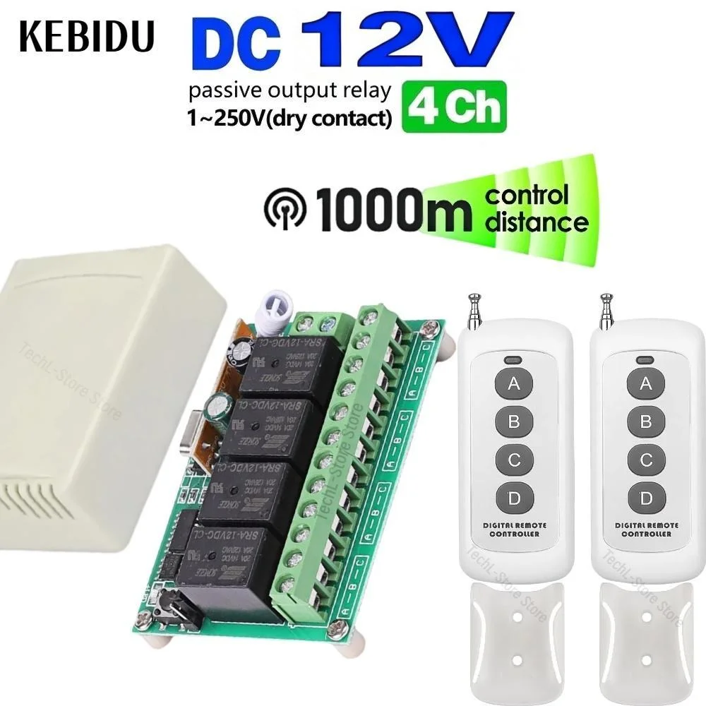 リモコン付きワイヤレスRFスイッチ,433MHz,12V DC,乾式接点,10Aリレー受信機,1000m送信機,ガレージドア用DIY,モーターLED