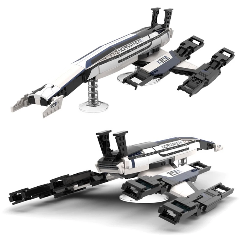Juego de bloques de construcción MOC Spaceship Game Normandy SR-2 Starship Fighter para niños, juguetes de aviones, regalos de cumpleaños
