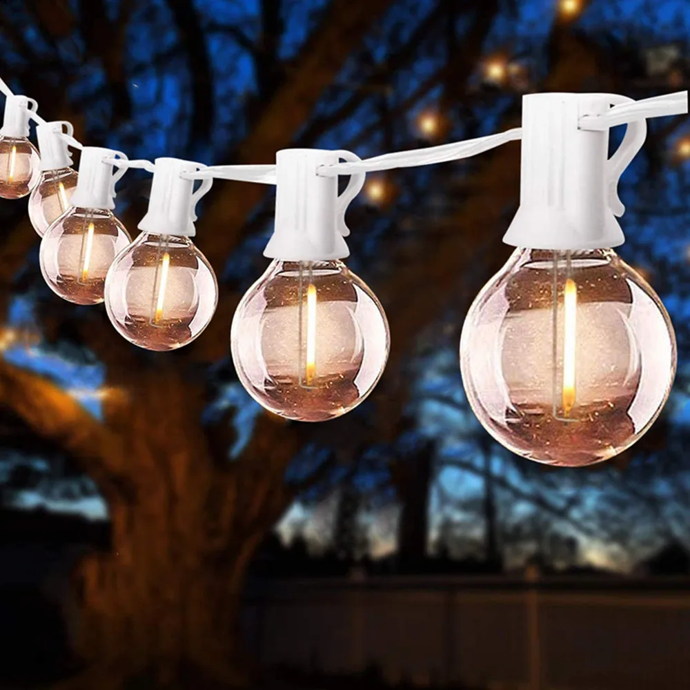 White Cable G40 Patio LightsString Lights, Outdoor Shatterproof Bulbs, Weatherproof Hanging Light for Party, Wedding, Holiday