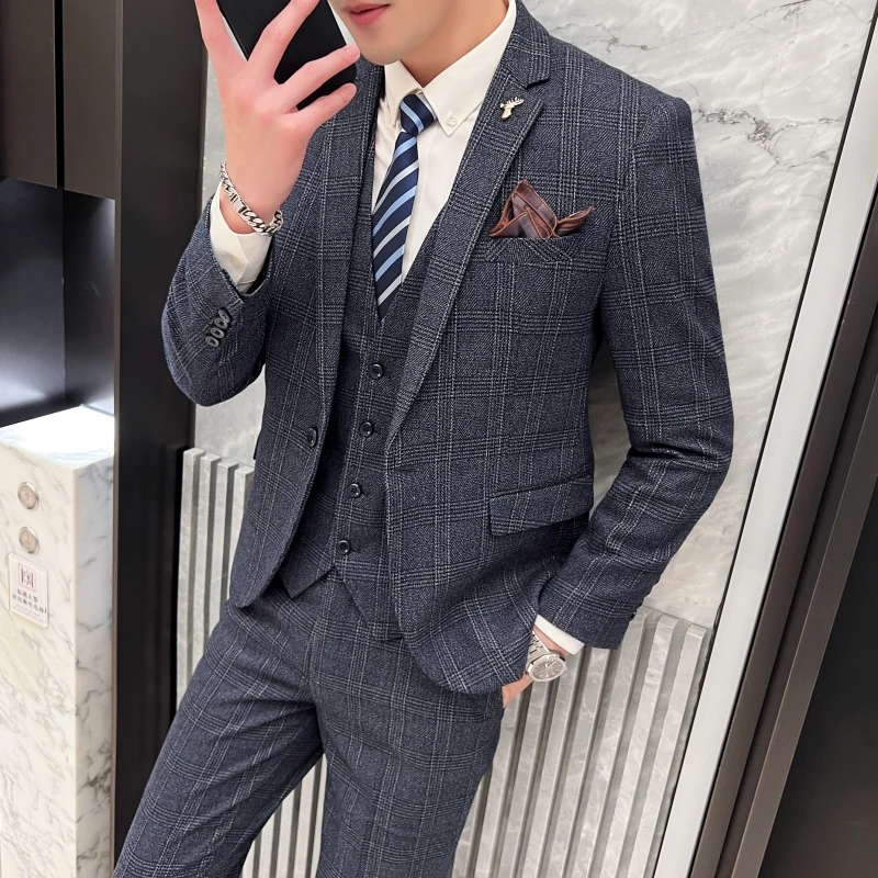 2023 Men's British Fashion Three-piece Set Slim Fit Suit Vest Trousers Ensemble Handsome Trendy All-in-one Banquet Blaze 18 S3df35d89634546bdaf09151c08e96b855
