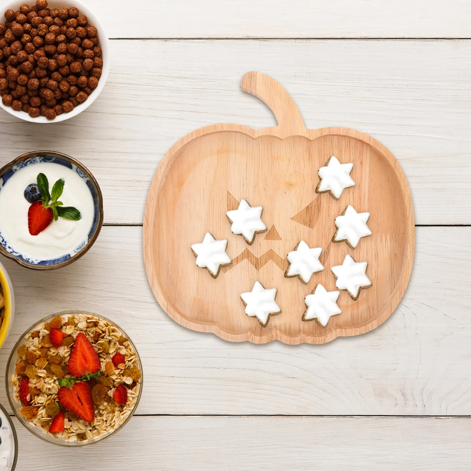 

Wood Snack Tray Pumpkin Shape Household Halloween Serving Plate Fruit Cake Dessert Display Plate Kitchen Tray Kitchen Supplies