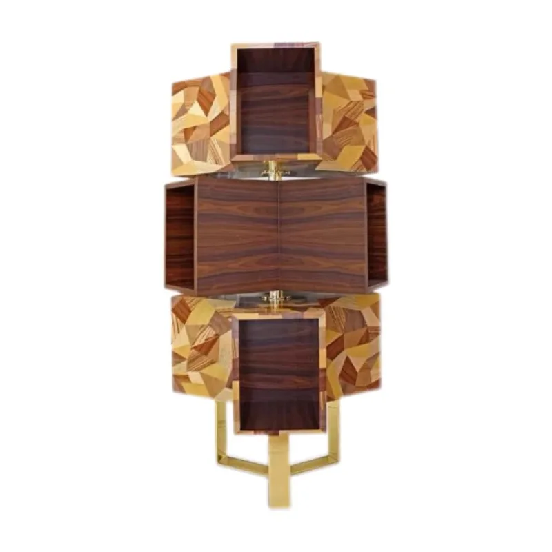 

Solid wood rotating bookshelf light luxury high-end designer style personality creation metal open storage locker