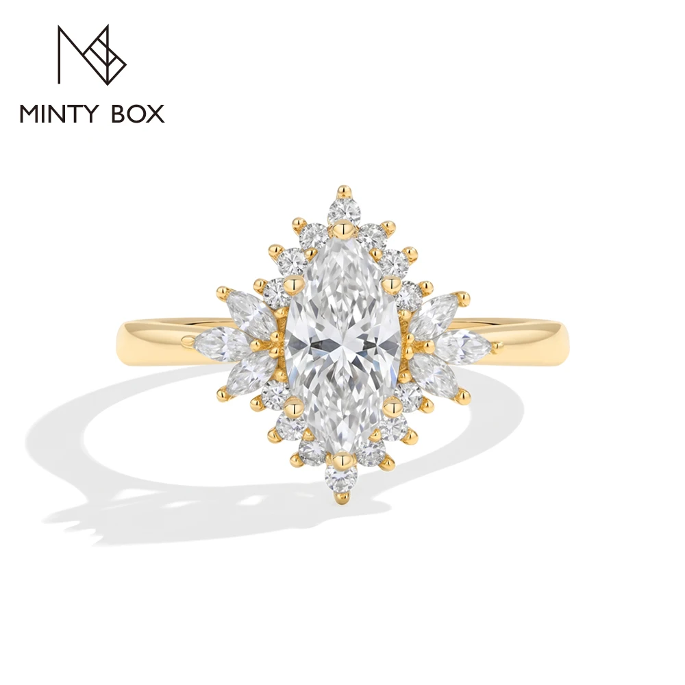 MINTYBOX Marquise Cut 1CT Moissanite Rings for Women Starburst Floral Halo Thin Band S925 Silver Vintage Engagement Ring Jewelry
