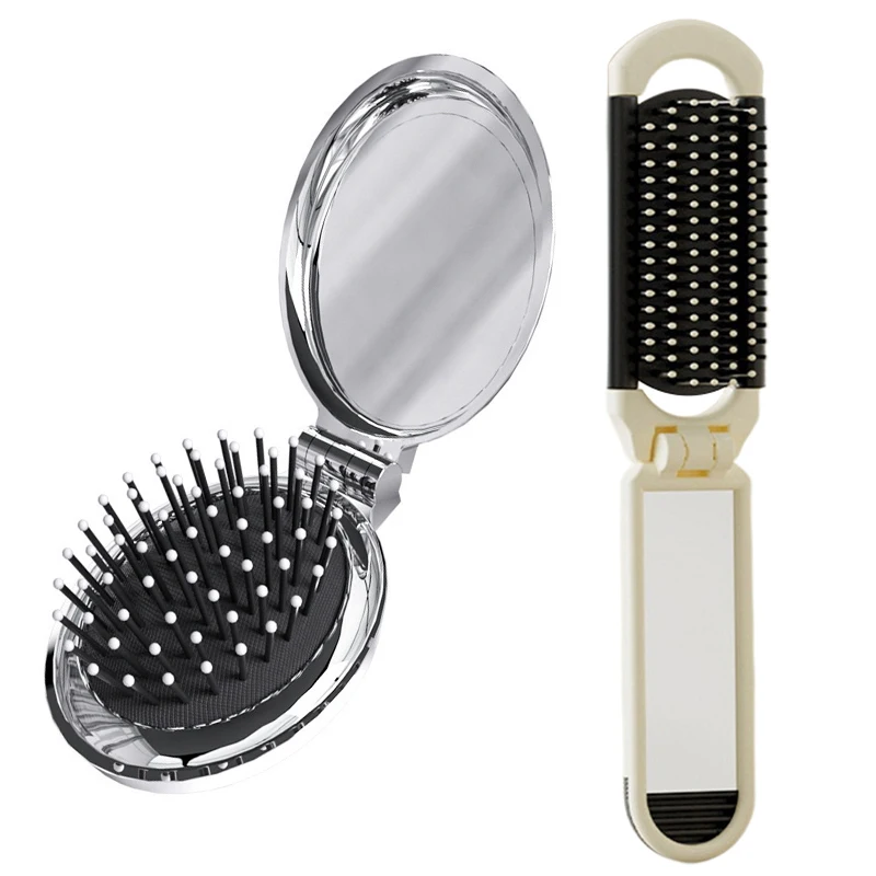 Folding Hair Comb with Mirrors Detangle Hair Brush Head Scalp Massage Makeup Mirror Hairdressing Styling Tool Travel