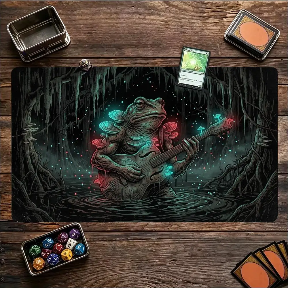 Large Frog Wizard Banjo TCG Blood Moon Swamp Purple Night Anti-Slip Stitched Edge Vivid Rubber Gamer Card Play Tournamentmat