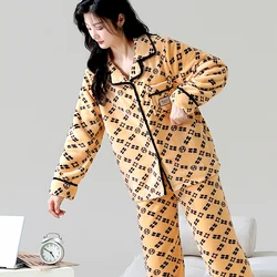 Luxury Winter Warm Thicken Flannel Pajama for Women Cardigan Button Sleepwear for Woman Comfort Soft Velvet Pyjama Pants 2 Piece