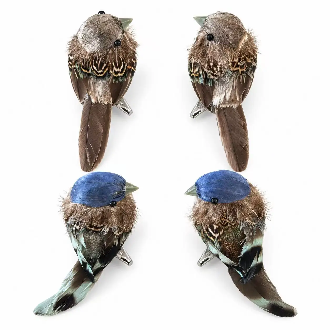 4PCS Artificial Bird Ornaments Feather Decorations for Home Garden Tree Display Gray