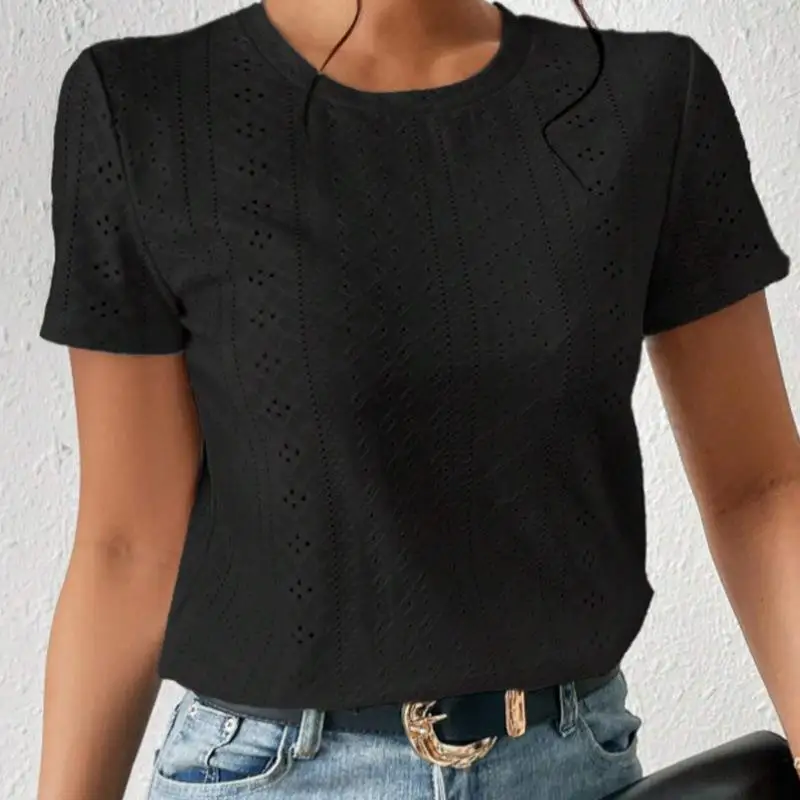 Dames afslankend uitgehold ort Sve T-shirt woon-werkverkeer Sle polyester spandex mix casual top met bloemenpatroon