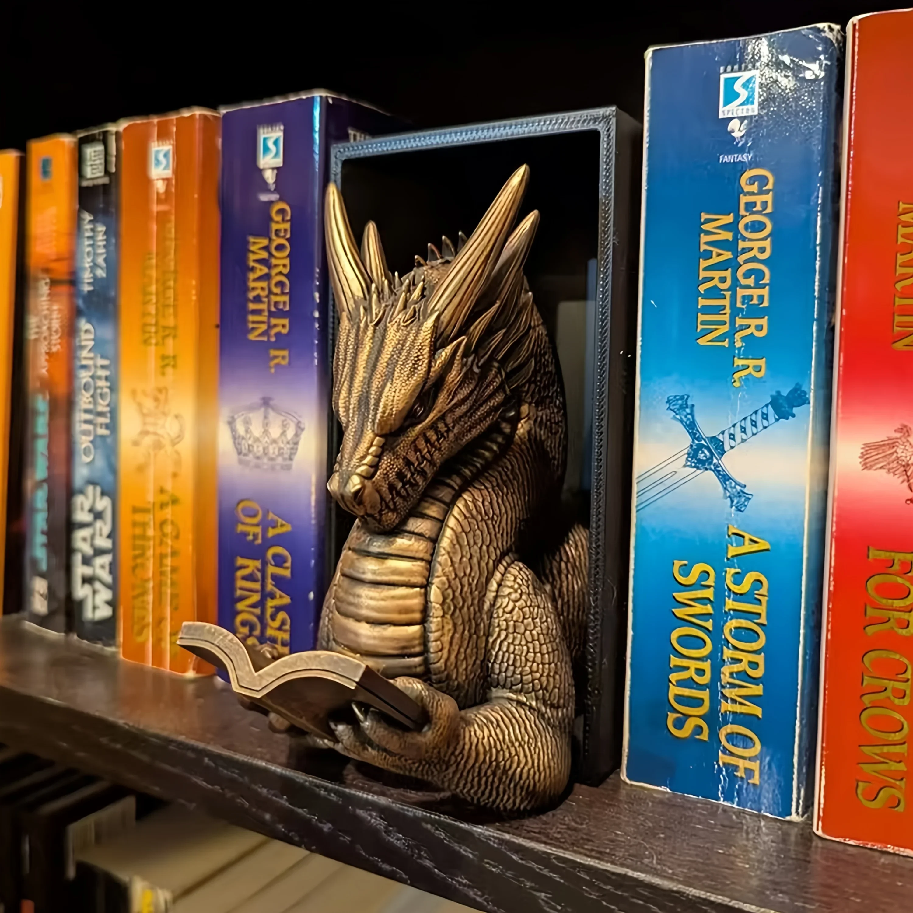 Resin Dragon Design Bookends Gothic Style Mighty Dragon Tail Bookshelf Ornament Decorative Handmade Handicraft Shelf Decor Gifts